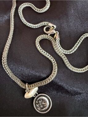Silver Cloud Moon Face Pendant Necklace, 90s Sterling, 18in Chain